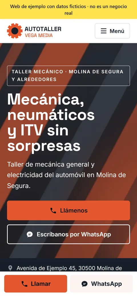 Ejemplo de web para taller mecánico en el móvil